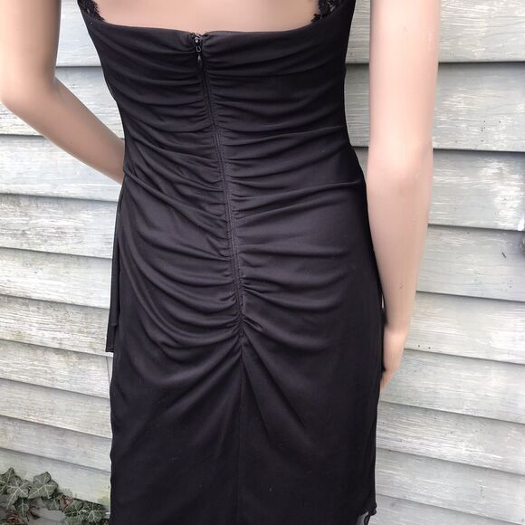 Vtg Y2k Cache Black Mesh & Lace Lbd Women 4 Keyhole Prom Dress Goth Coquette Egl - Picture 7 of 10
